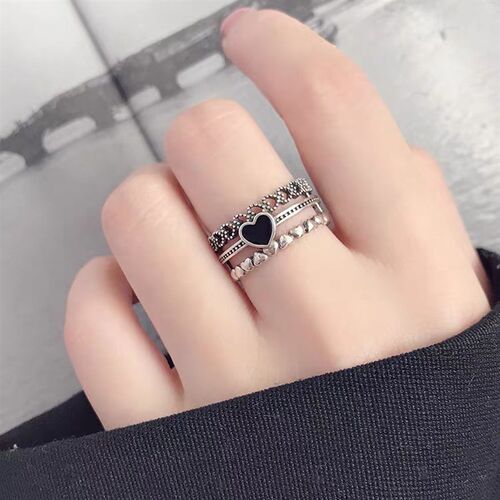 Vintage Trendy LOVE Heart Adjustable Rings Punk Hip Pop Angl