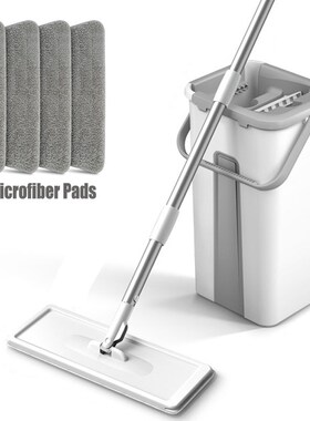 Household mop and bucket set Flat mops with wringer mop pads