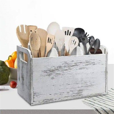 Kitchen Utensil Holder Wooden 3 Compartments Utensil Holder