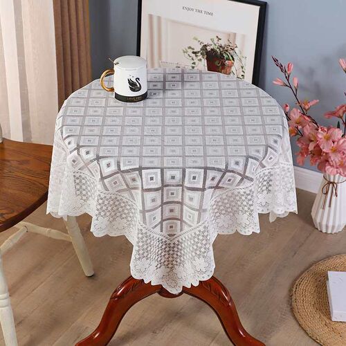 Lace Diamond Plaid White Lace Round Tablecloth Tablecloth Sq