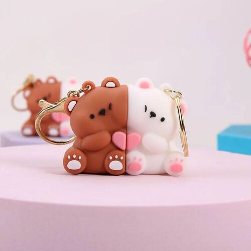 1Pair Cute Resin Bear Couple Magnetic Keychain Cartoon Anima