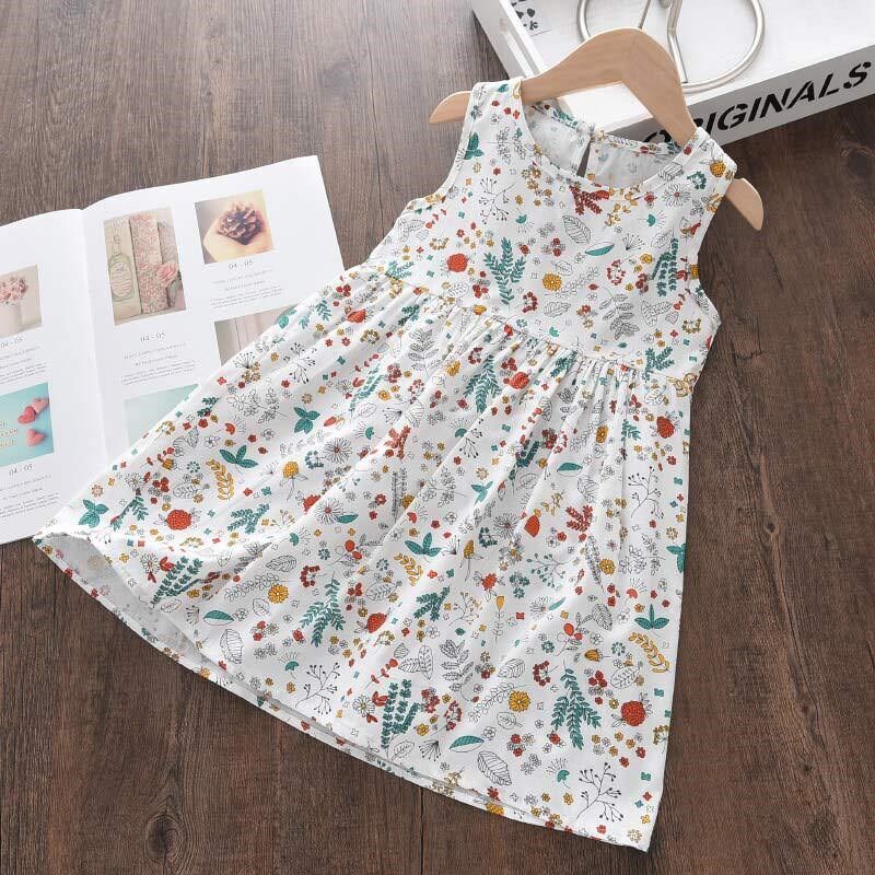 Summer Cotton Dress for Girls Printed Strappy Beachwear for图片