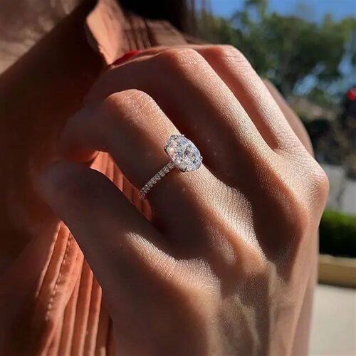 Huitan Oval Finger Ring Band Dazzling Brilliant CZ Stone Fou