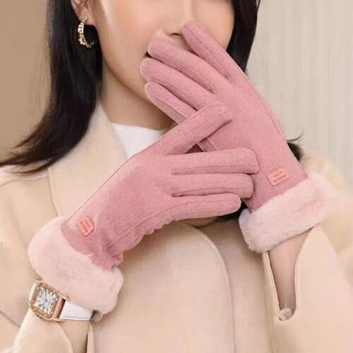 Women Winter Gloves Outdoor Warmth Fleece Ladies Five-finger