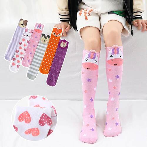New Princess Girls long Over Knee Socks ribbon letter embroi