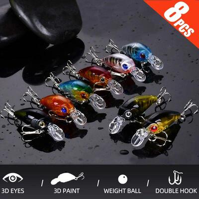 8pcs Crank Bait Minnow Fishing Lure Set Floating Artificial