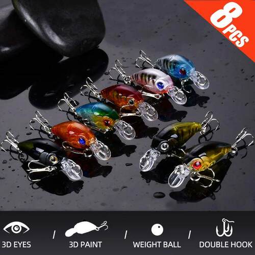 8pcs Crank Bait Minnow Fishing Lure Set Floating Artificial