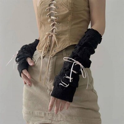 Fingerless Long Wrist Gloves Arm Warmers False Sleeves Knitt