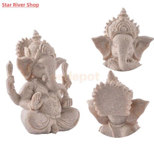 MagiDeal Hand Carved Sandstone Seated Ganesh Buddha Deity El