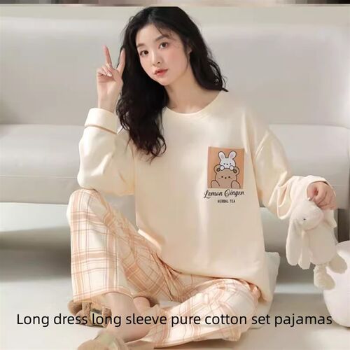 Pajamas womens cotton suit outside wear home clothes睡衣女