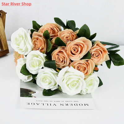 10pcs/bouquet Artificial Silk Flower Romantic Rose DIY Red W