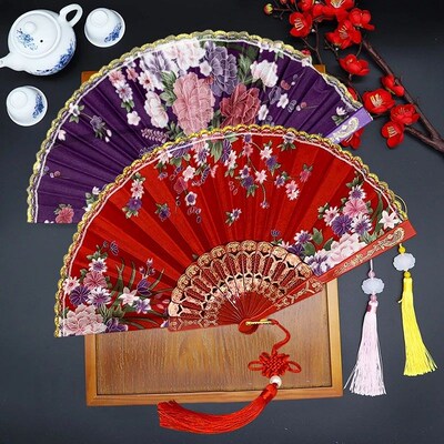 Silk Cloth Folding Fan Traditional Chinese Dancing Fans Hand