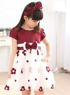 Floral Dress For Girls 2020 Summer Mesh Girls Dress Bow Kids