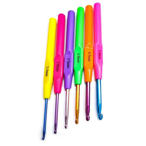 Colored alumina ABS plastic handle crochet hook set, 6-piec