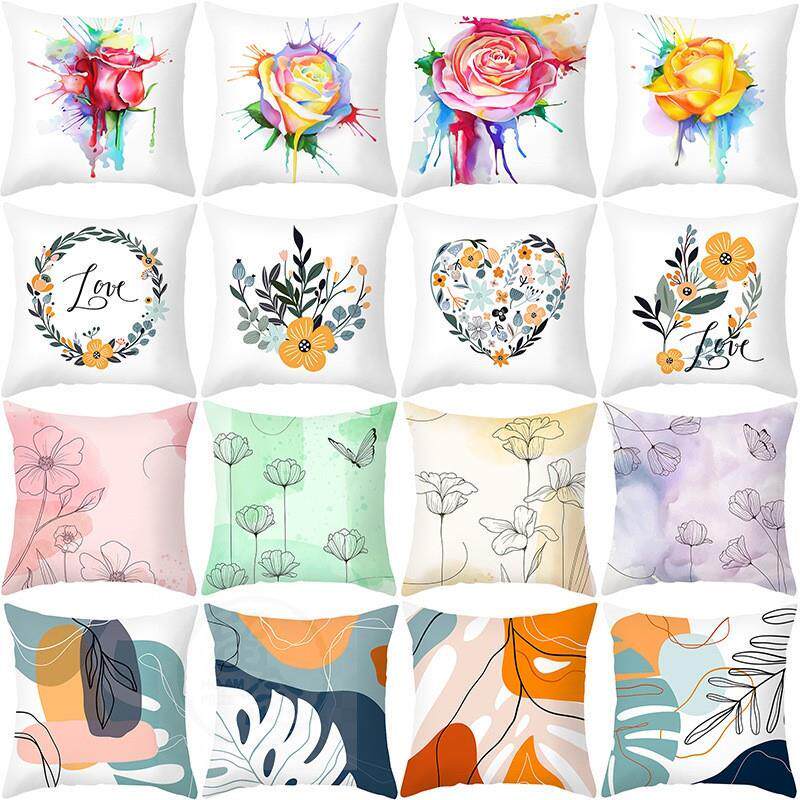 。Home peach skin velvet pillow case Nordic Green Plant sofa图片