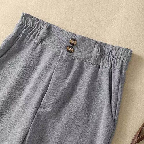 Grey Linen Wide-leg Pants For Women With High Waist Droop 20