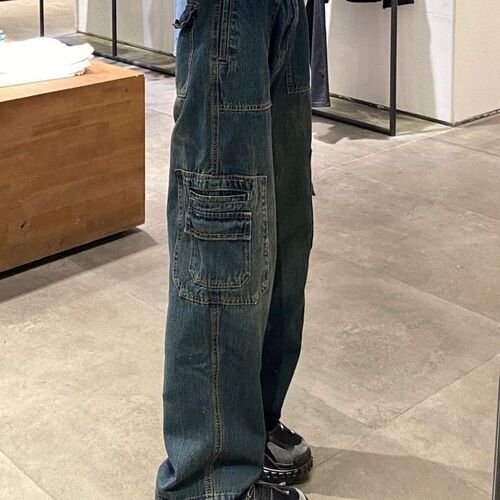 Women Vintage Washed Jeans High Sreet Loose Disressed High W