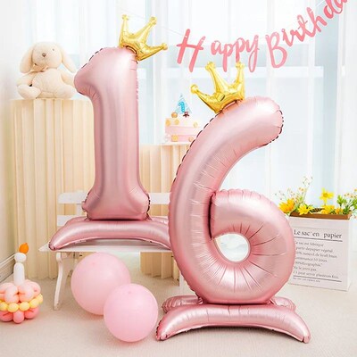 42inch Crown Decor Pink Aluminum Foil Digital Balloon Number
