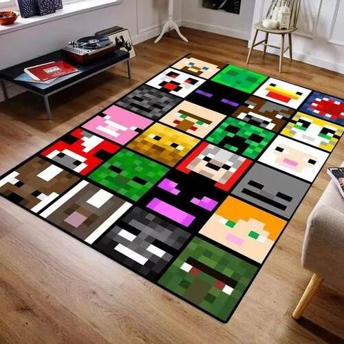 Trendy 3D M-C Pixels Floor Mat Washable Carpet for Living Ro