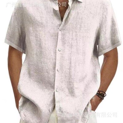 Summer 2025 VNeck Button Cotton Linen Solid Mens Fashion Shi