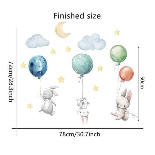 Cute Lovely Flying Rabbits Wall ers Balloons Moon Star Cloud