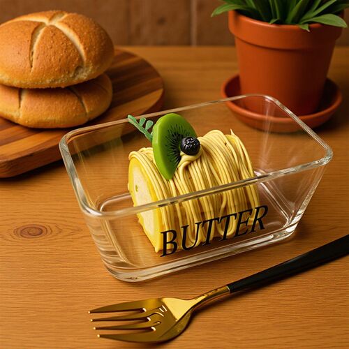 Glass Sealed Butter Box With Lid Spatula Rectangular Househo
