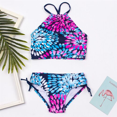 Flower Print Girls Swimsuit Swimwear Colorful Kids Bikinis S