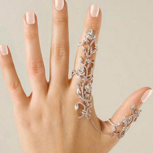 New Fashion Chain Link Ring Full Rhinestone Vintage Flower D