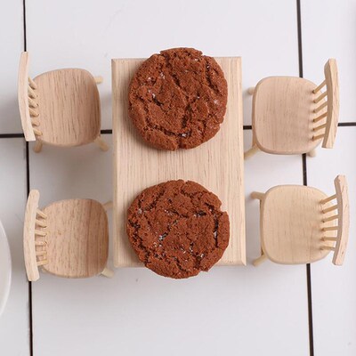 1/12 Miniature Dollhouse Furniture Wooden Dining Table Chair