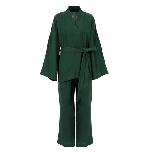 新法式宽松上衣长裤套装双层纱布睡衣汗蒸服 top long pants suit