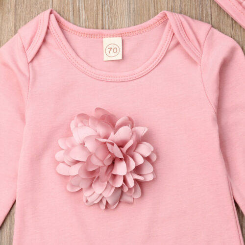 0-18M 2PCS Newborn Baby Girl Clothes 3D Flower Romper Jumpsu