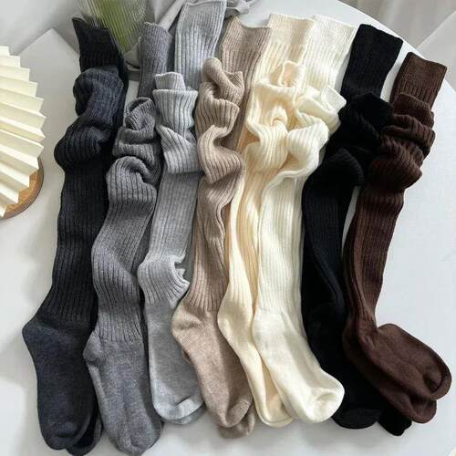 Long Socks Women Soft Wool Cashmere Socks Winter Solid Knitt