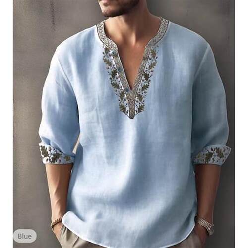 Cross border 2023 thin cotton and linen stand collar shirt