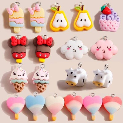 10pcs Mix Kawaii Cartoon Resin Ice Cream Cake Chips Pear Flo