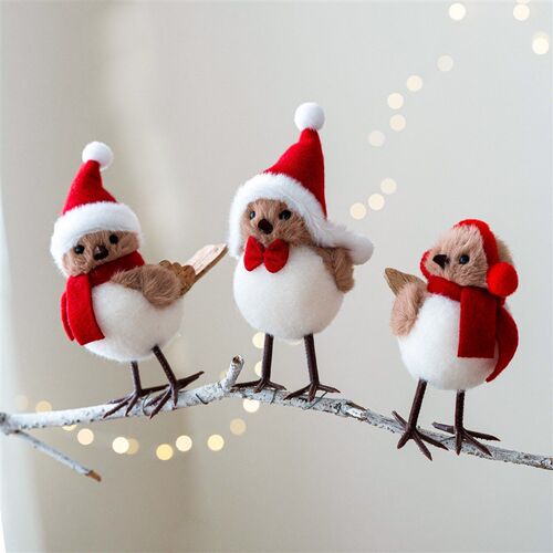 Foam Bird Xmas Ornament: Red Scarf Hat, Christmas Tree Decor
