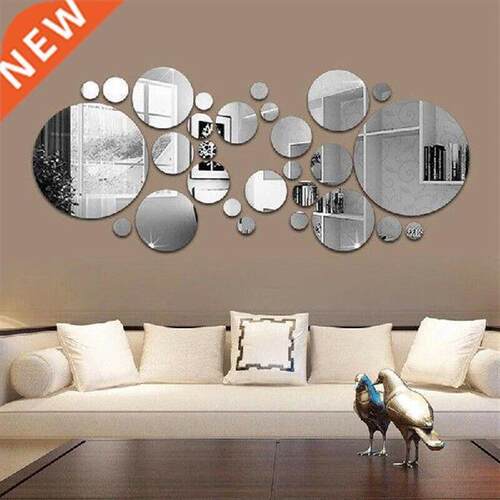 2pcs  Mirror Wall Sticker Round Mirror Tile Sticker