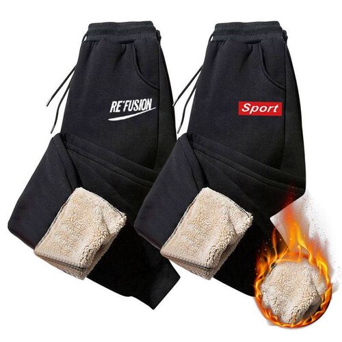 Winter Pants Men Fur Lined Joggers Thick Sweatpants Drawstri