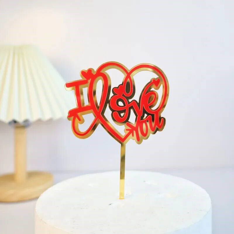 Big Red Love Wedding & Engagement Party Cake Toppers Acrylic
