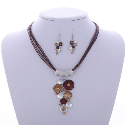 Bohemian Enamel Necklac Sets For Women Silver Plated Geometr