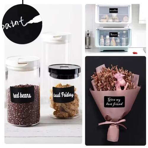 Black Waterproof Reusable Label Stickers With White Chalk Fo