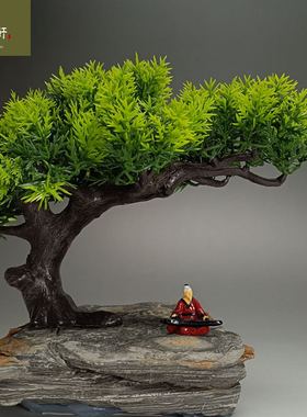 迷你树脂摆件伯牙抚琴假山奇石枯山水盆景装饰品古代人物李白