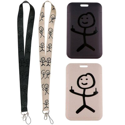 Cute Middle Finger man Keychain Neck Strap Lanyard For Keys