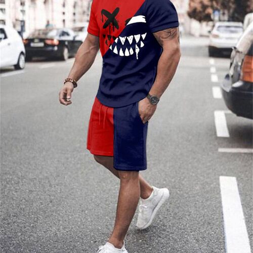 Summer nd mens suit casual beach shorts suit sea view 3D pr
