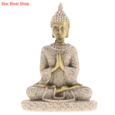 MagiDeal The   Sandstone Meditation Buddha Statue Sculpture