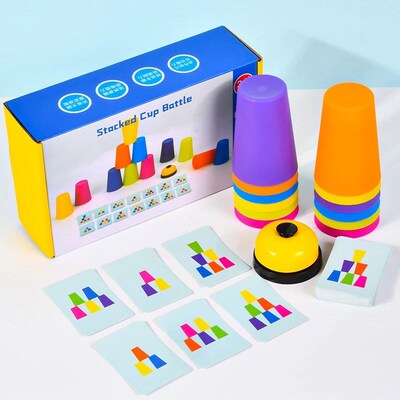 Stacking Cup Game With Card Kids Educational Montessori Toys