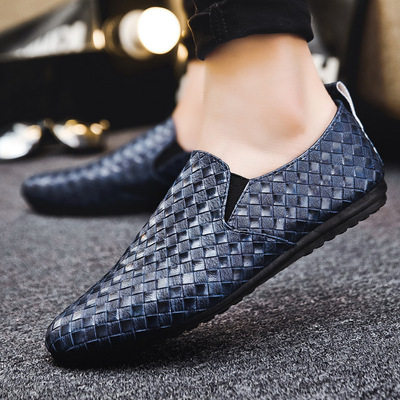men woven leather shoes summer loafers boy leisure flat shoe