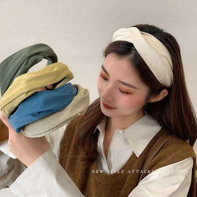 Vintage Solid Color Pu Leather Super Wide Crossover Headband