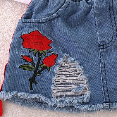 Humor Bear Girls Suit Summer Childrens Clothes Suit Embroid