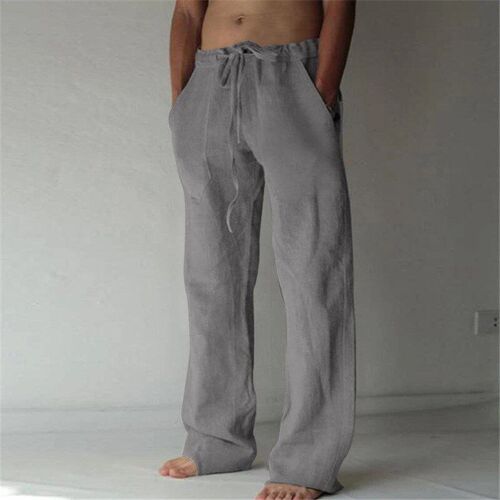 Mens 2025 Casual Pure Color Thin Linen Cotton Loose Pants wi