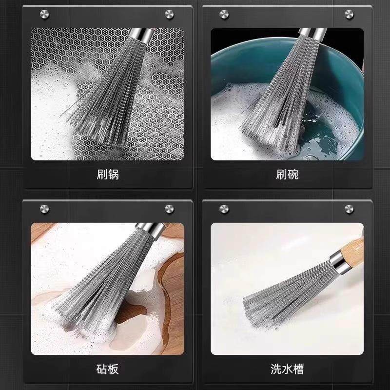 Long-Handle Stainless Steel Pot Brush, Kitchen专用不伤锅清洁